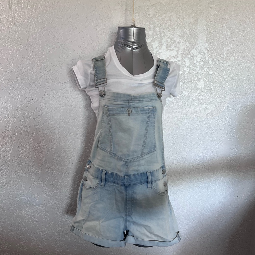 Light Blue Denim Overalls with White Tee